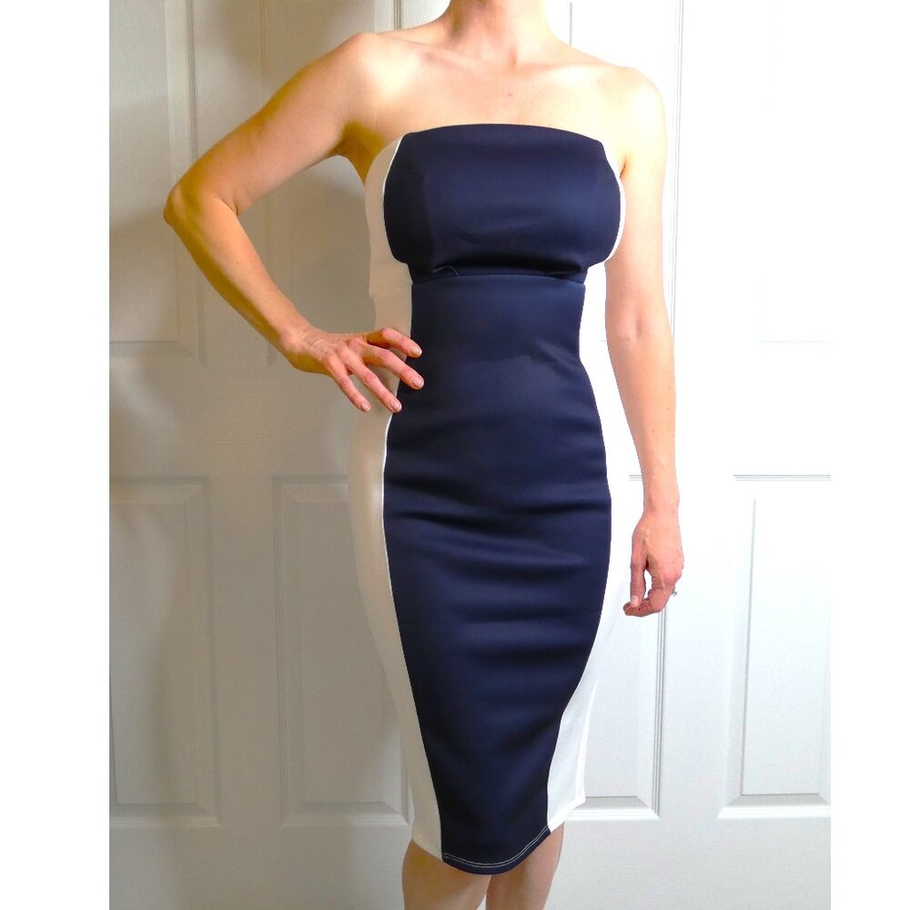 asos Holiday Party Dress Womens 4 Black White Strapless Stretchy Silhouette NWT